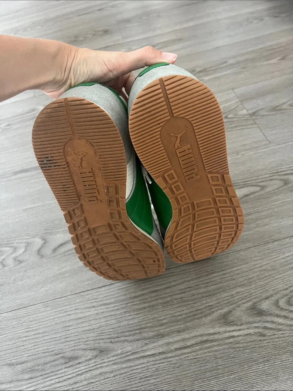 Puma White, Gray & Green Retro Running Sneakers